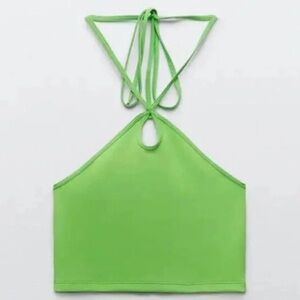 Zara Summer Halter Green Cropped Tank Top